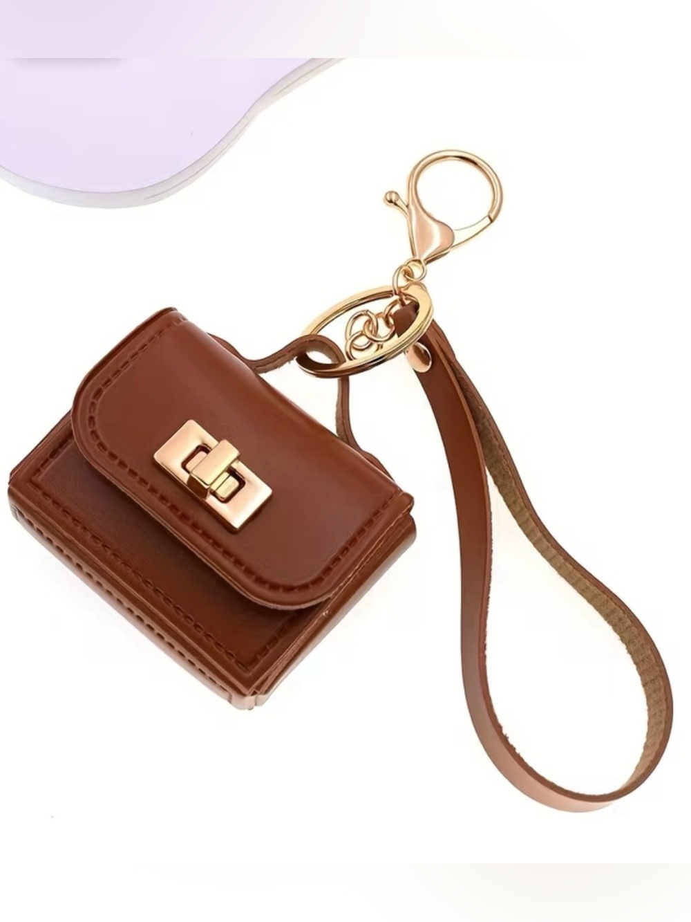 Brown Mini Leather Keychain Wallet with Gold Hardware